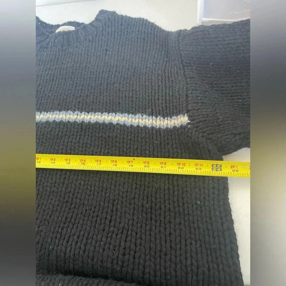 Vintage 90s‎ Mens J Crew Hand Knit Black Wool Chunky Striped Crew Sweater Sz L - Picture 8 of 8